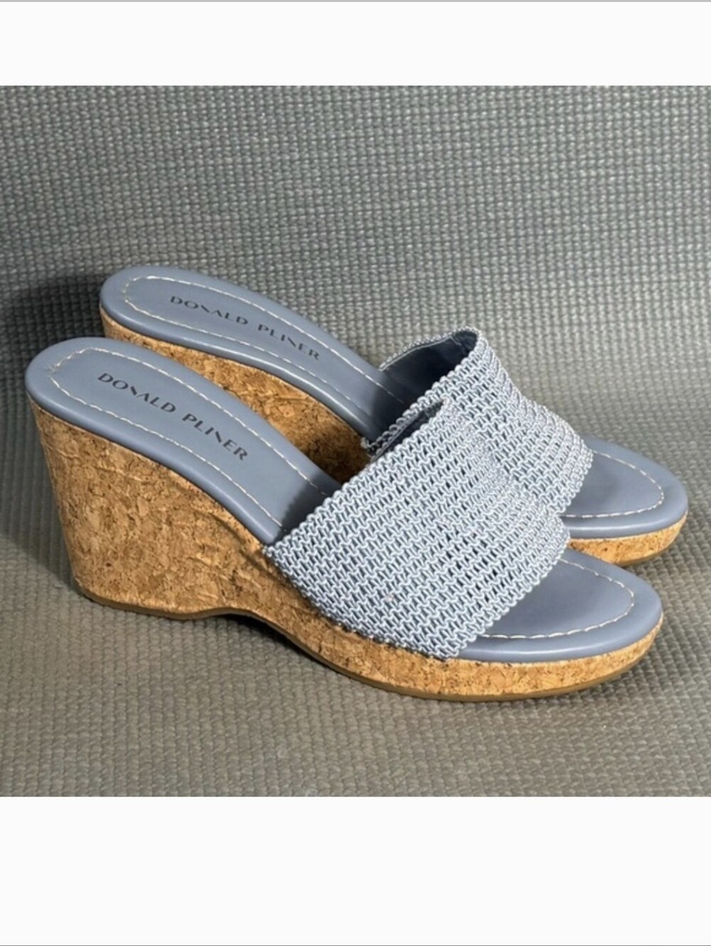 Donald J. Pliner Powder Blue Woven Cork Wedge Slides
